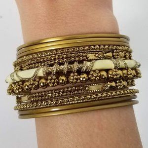 Gold and Ivory Enameled Bangle Set